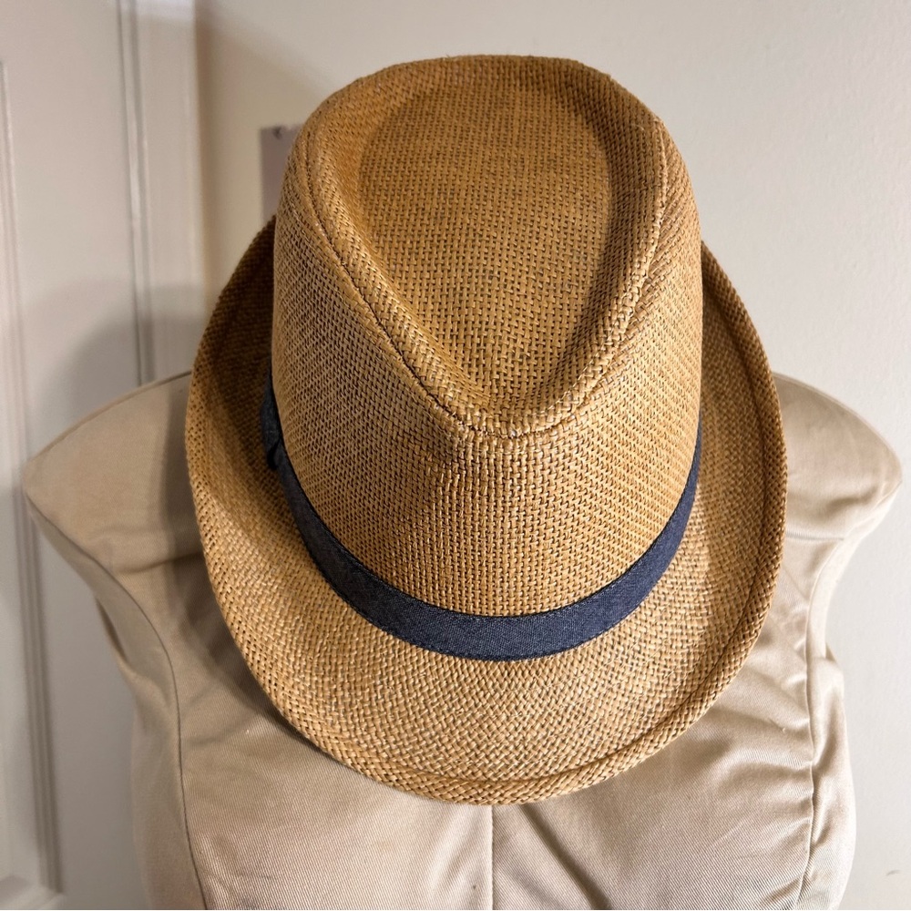*SALE*Stylish Banana Republic Tan Fedora Hat with Teal Blue Band